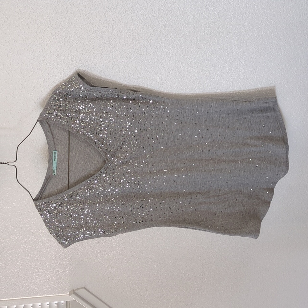 Silver Sequin V-neck Top